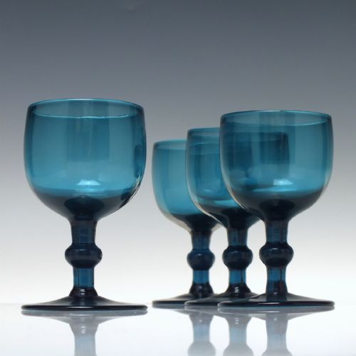 set of four georgian peacock blue wine glasses c1820 - CATEGORY: ANTIQUE GLASS - DATED 1800