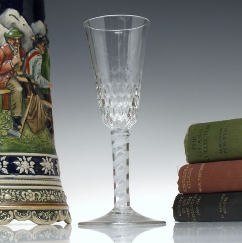 rare antique 18th century nut moulded opaque twist ale glass c1760 - CATEGORY: ANTIQUE GLASS - DATED 1750