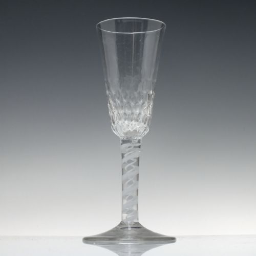 RARE ANTIQUE 18TH CENTURY NUT MOULDED OPAQUE TWIST ALE GLASS C1760 - ADDITIONAL PHOTO 1