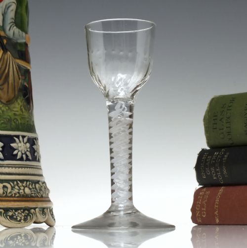 wrythen moulded 18th century opaque twist wine glass c1760 - CATEGORY: ANTIQUE GLASS - DATED 1750