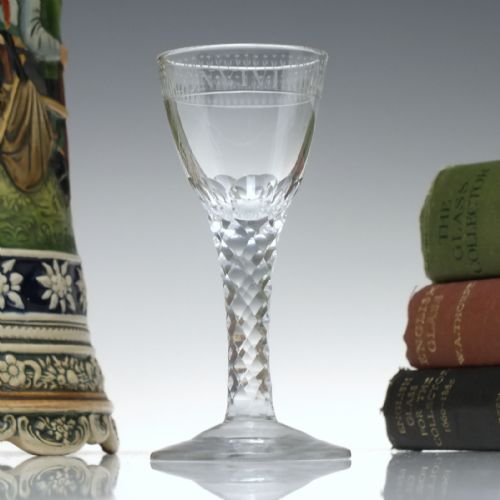 georgian convivial engraved facet cut wine glass c1790 - CATEGORY: ANTIQUE GLASS - DATED 18TH CENTURY