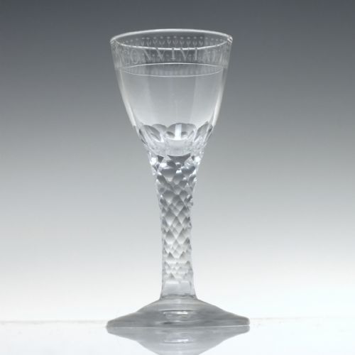 GEORGIAN CONVIVIAL ENGRAVED FACET CUT WINE GLASS C1790 - ADDITIONAL PHOTO 1