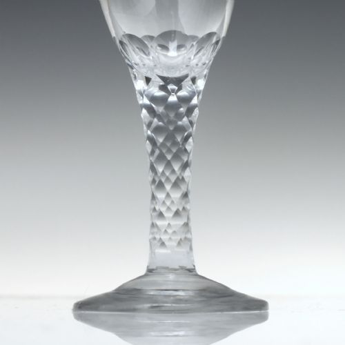 GEORGIAN CONVIVIAL ENGRAVED FACET CUT WINE GLASS C1790 - ADDITIONAL PHOTO 2