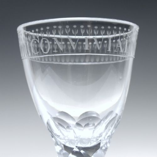 GEORGIAN CONVIVIAL ENGRAVED FACET CUT WINE GLASS C1790 - ADDITIONAL PHOTO 4