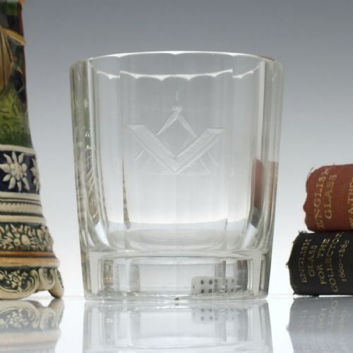 masonic engraved 19th century gambling glass tumbler c1870 - CATEGORY: ANTIQUE GLASS - DATED 1870