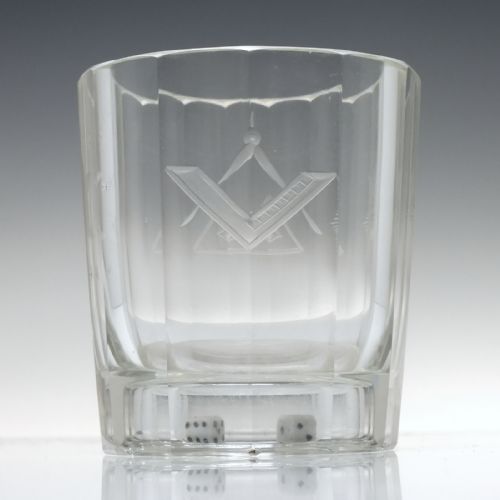 MASONIC ENGRAVED 19TH CENTURY GAMBLING GLASS TUMBLER C1870 - ADDITIONAL PHOTO 1