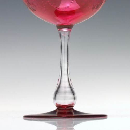 SIX 19TH CENTURY ENGRAVED CRANBERRY CHAMPAGNE WINE GLASSES C1900 - ADDITIONAL PHOTO 3