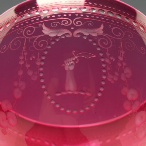 SIX 19TH CENTURY ENGRAVED CRANBERRY CHAMPAGNE WINE GLASSES C1900 - ADDITIONAL PHOTO 5