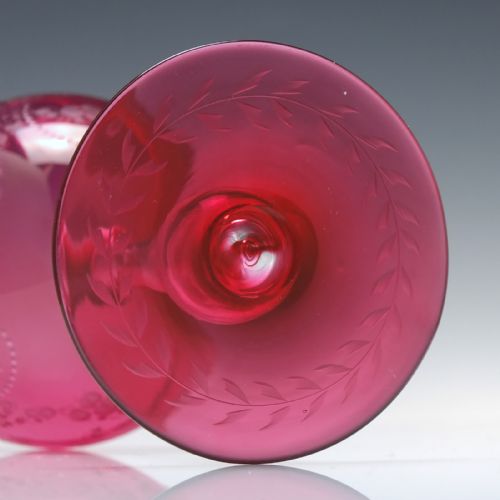 SIX 19TH CENTURY ENGRAVED CRANBERRY CHAMPAGNE WINE GLASSES C1900 - ADDITIONAL PHOTO 7