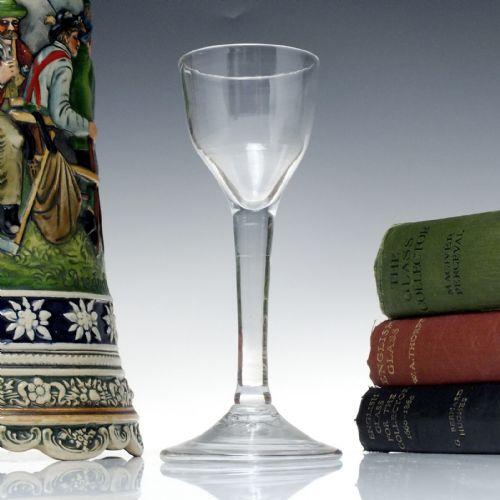 antique georgian plain stem wine glass c1740 - CATEGORY: ANTIQUE GLASS - DATED 1750