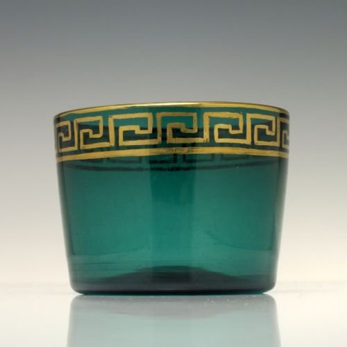 victorian bristol green finger bowl with gilded greek key rim c1840 - CATEGORY: ANTIQUE GLASS - DATED 1850