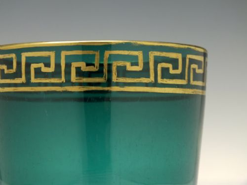VICTORIAN BRISTOL GREEN FINGER BOWL WITH GILDED GREEK KEY RIM C1840 - ADDITIONAL PHOTO 3