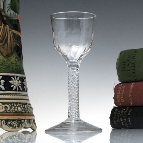 antique 18th century air twist wine glass with rib moulding c1750 - CATEGORY: ANTIQUE GLASS - DATED 1750