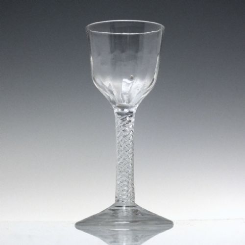 ANTIQUE 18TH CENTURY AIR TWIST WINE GLASS WITH RIB MOULDING C1750 - ADDITIONAL PHOTO 1