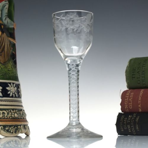 jacobite sympathy acrostic engraved opaque twist wine glass c1760 - CATEGORY: ANTIQUE GLASS - DATED 1750
