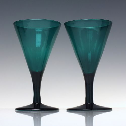 pair antique bristol green georgian regency flute wine glasses c1820 - CATEGORY: ANTIQUE GLASS - DATED 1850