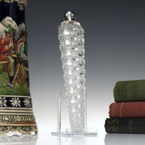 long victorian silver top cut glass scent or perfume bottle london 1883 - CATEGORY: ANTIQUE GLASS - DATED 1880
