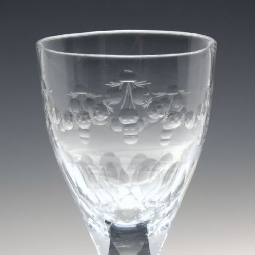 ANTIQUE FACET CUT ENGRAVED GEORGIAN WINE GLASS WITH FIRING FOOT C1790 - ADDITIONAL PHOTO 1