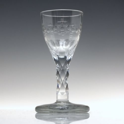 ANTIQUE FACET CUT ENGRAVED GEORGIAN WINE GLASS WITH FIRING FOOT C1790 - ADDITIONAL PHOTO 2