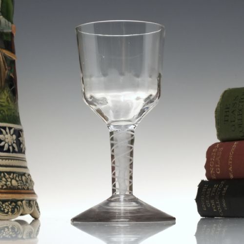 antique georgian rib moulded opaque twist wine glass c1760 - CATEGORY: ANTIQUE GLASS - DATED 1750