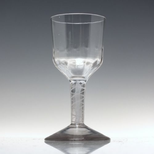 ANTIQUE GEORGIAN RIB MOULDED OPAQUE TWIST WINE GLASS C1760 - ADDITIONAL PHOTO 2