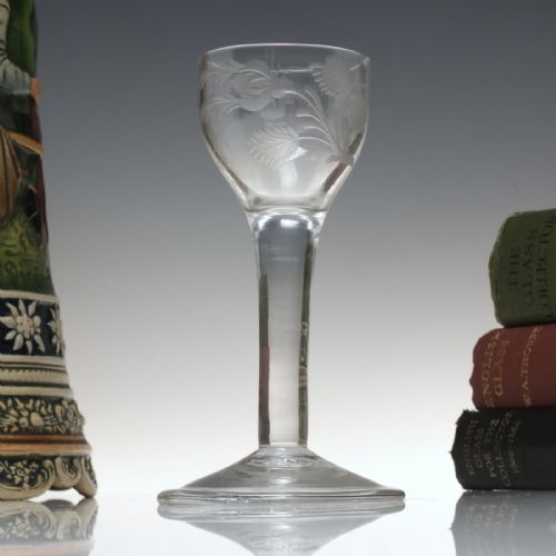 engraved 18th century jacobite sympathy plain stem wine glass c1740 - CATEGORY: ANTIQUE GLASS - DATED 1750