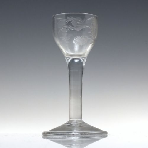 ENGRAVED 18TH CENTURY JACOBITE SYMPATHY PLAIN STEM WINE GLASS C1740 - ADDITIONAL PHOTO 1