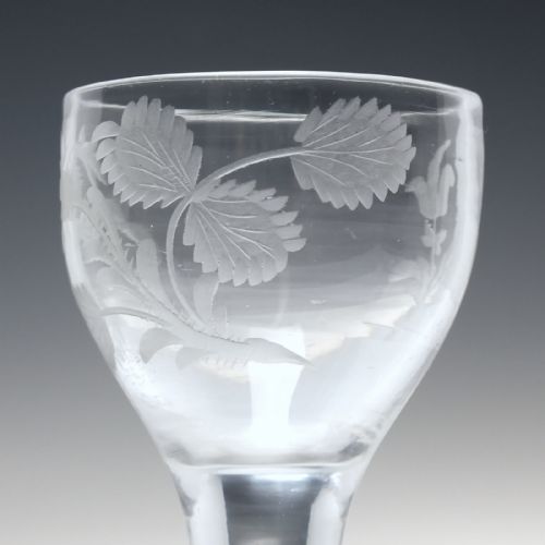 ENGRAVED 18TH CENTURY JACOBITE SYMPATHY PLAIN STEM WINE GLASS C1740 - ADDITIONAL PHOTO 3