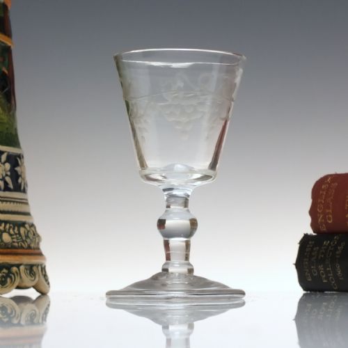 engraved georgian port wine glass c1740 - CATEGORY: ANTIQUE GLASS - DATED 1750