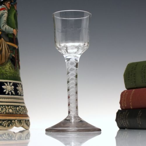 antique georgian opaque twist wine glass c1760 - CATEGORY: ANTIQUE GLASS - DATED 1750