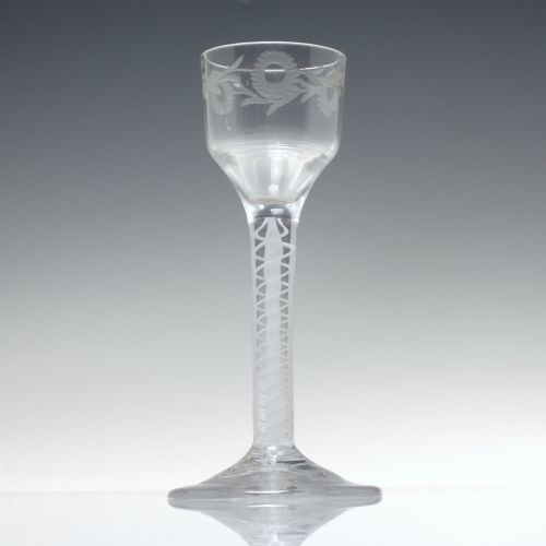 antique 18th century georgian engraved opaque twist wine glass c1760 - CATEGORY: ANTIQUE GLASS - DATED 1750