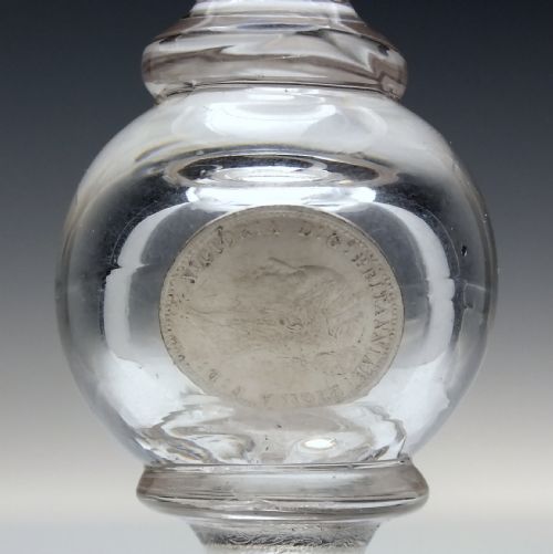 ANTIQUE 19TH CENTURY ENGRAVED COIN GLASS GOBLET C1881 - ADDITIONAL PHOTO 3