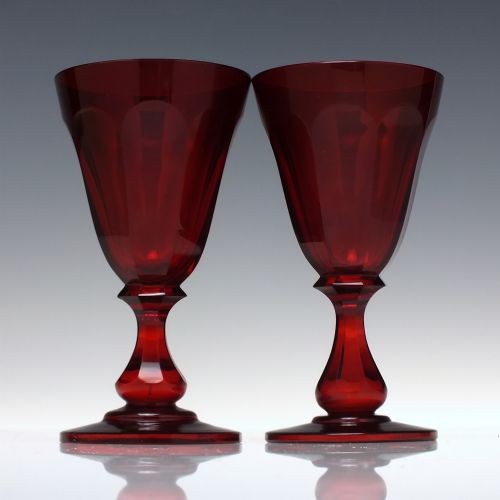 pair 19th century biedermeier red cut wine glasses c1840 - CATEGORY: ANTIQUE GLASS - DATED 1850