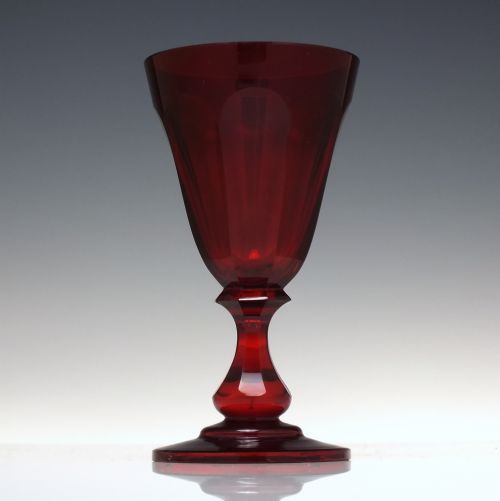 PAIR 19TH CENTURY BIEDERMEIER RED CUT WINE GLASSES C1840 - ADDITIONAL PHOTO 1