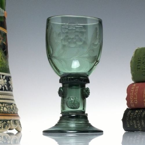 antique 18th century jacobite sympathy wine roemer glass with hollow stem c1760 - CATEGORY: ANTIQUE GLASS - DATED 1750