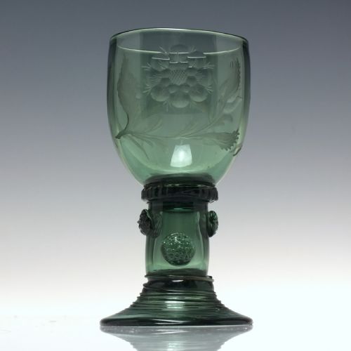 ANTIQUE 18TH CENTURY JACOBITE SYMPATHY WINE ROEMER GLASS WITH HOLLOW STEM C1760 - ADDITIONAL PHOTO 1