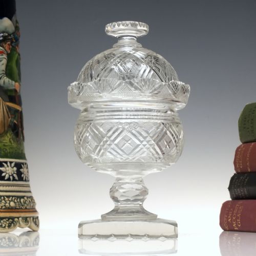 georgian anglo irish cut glass covered sweetmeat jar c1820 - CATEGORY: ANTIQUE GLASS - DATED 1800