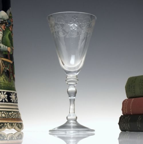 antique 18th century dutch rococo engraved light baluster wine glass goblet c1745 - CATEGORY: ANTIQUE GLASS - DATED 1750