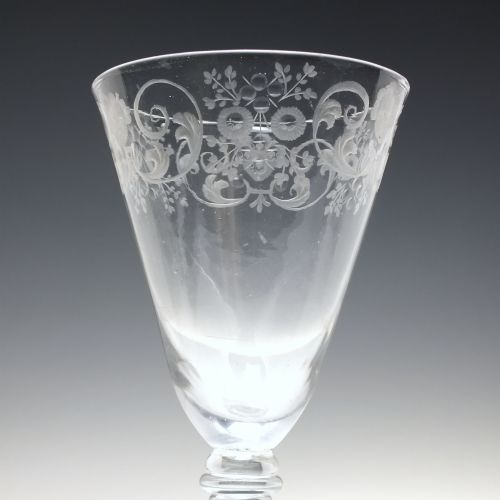 ANTIQUE 18TH CENTURY DUTCH ROCOCO ENGRAVED LIGHT BALUSTER WINE GLASS GOBLET C1745 - ADDITIONAL PHOTO 3