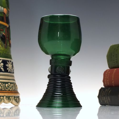 19th century bristol green wine roemer glass with white rim c1830 - CATEGORY: ANTIQUE GLASS - DATED 1850