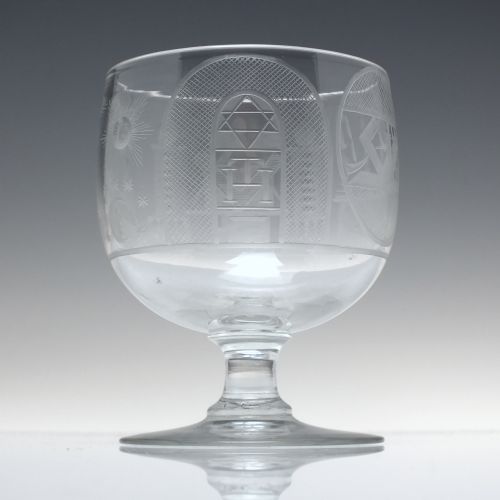 VICTORIAN MASONIC ENGRAVED GLASS RUMMER C1840 - ADDITIONAL PHOTO 1