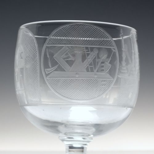 VICTORIAN MASONIC ENGRAVED GLASS RUMMER C1840 - ADDITIONAL PHOTO 3