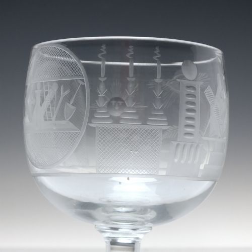 VICTORIAN MASONIC ENGRAVED GLASS RUMMER C1840 - ADDITIONAL PHOTO 4