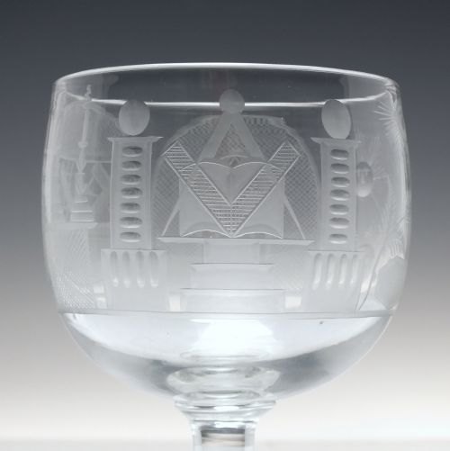 VICTORIAN MASONIC ENGRAVED GLASS RUMMER C1840 - ADDITIONAL PHOTO 5