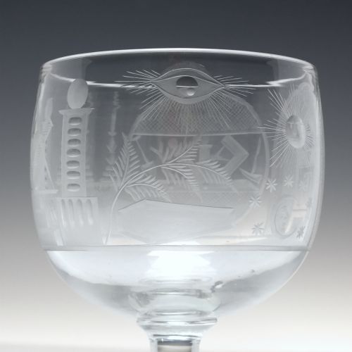VICTORIAN MASONIC ENGRAVED GLASS RUMMER C1840 - ADDITIONAL PHOTO 6