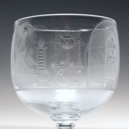 VICTORIAN MASONIC ENGRAVED GLASS RUMMER C1840 - ADDITIONAL PHOTO 7