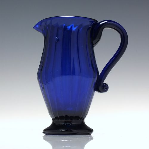19TH CENTURY BRISTOL BLUE RIBBED GLASS CREAM GLASS C1850 - ADDITIONAL PHOTO 1
