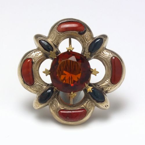 antique scottish celtic shield silver gemstone brooch c1900 - CATEGORY: ANTIQUE JEWELLERY - DATED 1900