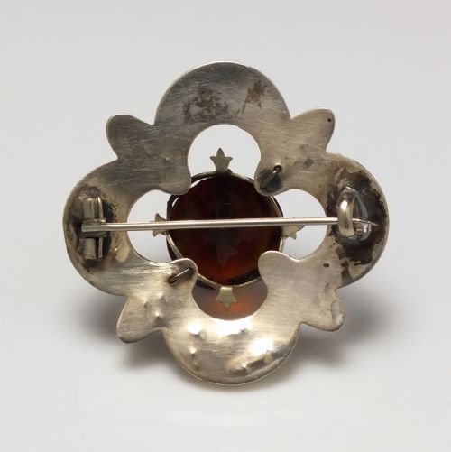 ANTIQUE SCOTTISH CELTIC SHIELD SILVER GEMSTONE BROOCH C1900 - ADDITIONAL PHOTO 1