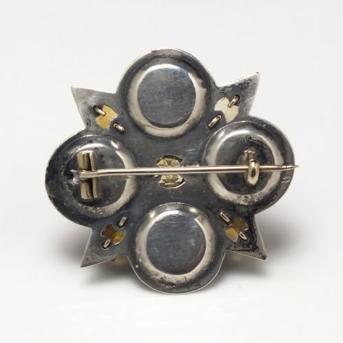 ANTIQUE SCOTTISH CELTIC SHIELD SILVER GEMSTONE BROOCH C1920 - ADDITIONAL PHOTO 1